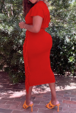 Red Fashion Solid Tassel O Neck Short Sleeve Two Pieces