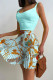 Blue Casual Print Patchwork Fold U Neck Two Pieces