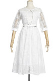 White Fashion Elegant Solid Patchwork O Neck A Line Plus Size Dresses