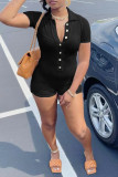 White Fashion Casual Solid Patchwork Turndown Collar Skinny Romper