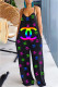 Black Fashion Street Print Letter Spaghetti Strap Jumpsuits