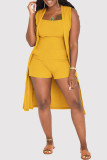 Yellow Fashion Casual Solid Basic Square Collar Sleeveless Two Pieces