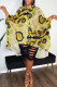 Gold Fashion Street Print Asymmetrical Turndown Collar Tops