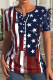 Red Blue Fashion Casual Print Patchwork O Neck T-Shirts