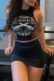 Black Sexy Print Hollowed Out O Neck Tops