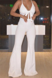 White Sexy Casual Solid Bandage Hollowed Out Backless Spaghetti Strap Skinny Jumpsuits