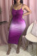 Purple Fashion Sexy Print Letter Spaghetti Strap One Step Skirt Dresses