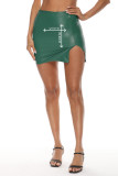 Ink Green Fashion Casual Print Slit Skinny High Waist Skirt
