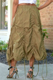 Khaki Fashion Casual Solid Asymmetrical Regular High Waist Skirt