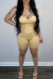 Pink Sexy Casual Solid Backless Strapless Skinny Romper