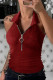 Burgundy Fashion Casual Solid Patchwork Zipper Collar Tops
