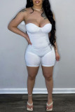Pink Sexy Casual Solid Backless Strapless Skinny Romper