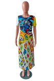 Multicolor Fashion Casual Print Patchwork O Neck Short Sleeve Dress Dresses