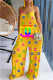 Yellow Fashion Street Print Letter Spaghetti Strap Jumpsuits