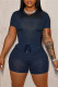 Tibetan Blue Fashion Casual Solid Color Short Sleeved Tops And Shorts Two-piece Set