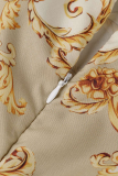 Yellow Casual Print Patchwork Half A Turtleneck Cake Skirt Dresses