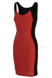 Red Sexy Solid Split Joint O Neck Pencil Skirt Dresses