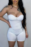 Pink Sexy Casual Solid Backless Strapless Skinny Romper