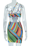 Blue Sexy Print Patchwork Spaghetti Strap Pencil Skirt Dresses