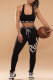 Black Casual Sportswear Letter Print Vests Pants U Neck Sleeveless Two Pieces