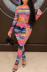 Pink Sexy Print Hollowed Out Patchwork Off the Shoulder Regular Jumpsuits