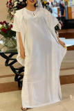 White Elegant Solid Patchwork Flounce O Neck Irregular Dress Dresses