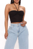 Black Sexy Casual Solid Bandage Backless Strapless Tops
