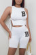 White Fashion Casual Letter Print Bandage O Neck Sleeveless Two Pieces