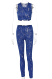 Blue Fashion Solid Patchwork U Neck Sleeveless Two Pieces