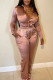 Pink Casual Solid Patchwork Buckle Turndown Collar Long Sleeve Two Pieces