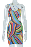 Blue Sexy Print Patchwork Spaghetti Strap Pencil Skirt Dresses