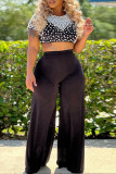 Black Fashion Casual Solid Patchwork Beading O Neck Short Sleeve Two Pieces