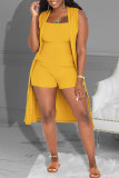 Yellow Fashion Casual Solid Basic Square Collar Sleeveless Two Pieces