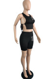 White Fashion Casual Letter Print Bandage O Neck Sleeveless Two Pieces