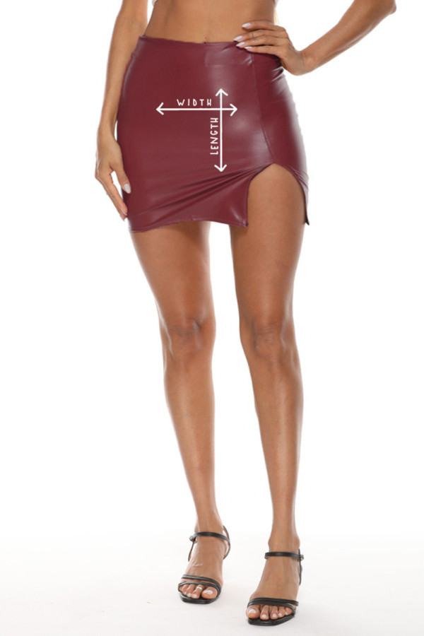 Burgundy Fashion Casual Print Slit Skinny High Waist Skirt