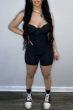 Pink Sexy Casual Solid Backless Strapless Skinny Romper