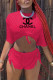 Rose Red Fashion Casual Print Letter O Neck Short Sleeve Two Pieces