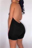 Black Sexy Casual Solid Backless Halter Skinny Romper