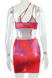 Blue Sexy Print Patchwork Spaghetti Strap Pencil Skirt Dresses