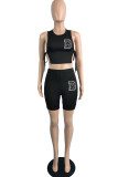 White Fashion Casual Letter Print Bandage O Neck Sleeveless Two Pieces