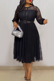 Black Fashion Elegant Solid Patchwork O Neck A Line Plus Size Dresses