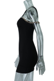 Black Sexy Patchwork Chains Halter Pencil Skirt Dresses