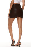 Brown Fashion Casual Letter Print Slit Skinny High Waist Skirt