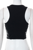 Black Sexy Print Hollowed Out O Neck Tops