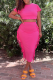 Pink Fashion Solid Tassel O Neck Short Sleeve Two Pieces