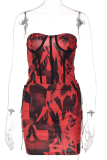 Red Sexy Print Patchwork Strapless Pencil Skirt Dresses