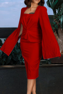 Red Elegant Solid Split Joint Beading O Neck Evening Dress Dresses