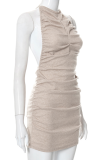 Apricot Fashion Solid Fold Halter Pencil Skirt Dresses