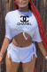 White Fashion Casual Print Letter O Neck Short Sleeve Two Pieces