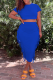 Blue Fashion Solid Tassel O Neck Short Sleeve Two Pieces